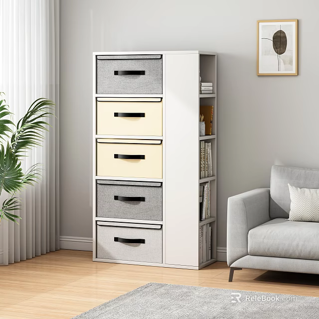 Modern Entryway Cabinet Sideboard Interior Design With Drawers Storage Books And Living Room Plant 3d model 