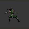 Green Clad Warrior Crouching With Axe And Bow Among Small Creatures On Grass Field