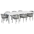 Outdoor Table with Wooden Top and Black Woven Chairs Modern Garden Furniture