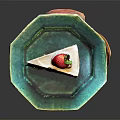 Layered Strawberry Cake with White Cream Filling and Fresh Strawberry Topping on Green Decorative Plate