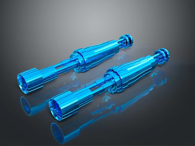 Two Blue Transparent Electronic Connectors With Shiny Surface On Dark Background 3d model