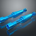 Two Blue Transparent Electronic Connectors With Shiny Surface On Dark Background