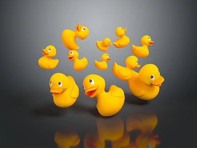 Multiple Yellow Rubber Duck Carvings 3D Artistic Works With Surface Reflections 3d model