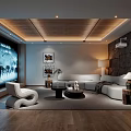 Modern Home Theater Interior With Large Screen Cozy Sofas And Decor 3d model