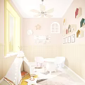 Colorful Kids Room Interior With Pink Walls Wooden Decor Teepee Small Table Chairs And Window
