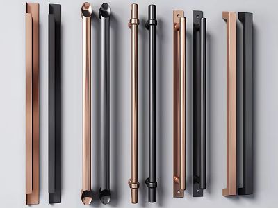 Various Modern Door Handles In Black And Copper Designs For Home Use 3d model