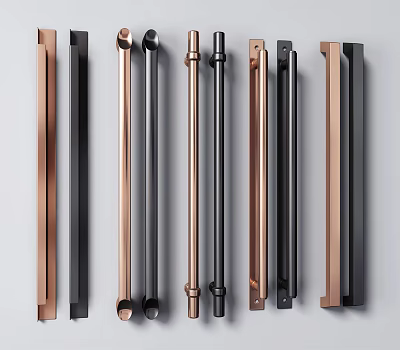Various Modern Door Handles In Black And Copper Designs For Home Use 3d model