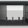Modern Public Facility Entrance With Canopy Glass Facade And Stone Pavement Bollards