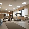 Bright Modern Gym Interior With Treadmill Exercise Bike Dumbbells Fitness Ball Yoga Mat And Windows
