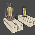 Modern Outdoor Lights With Geometric Frame Stone Base And Yellow Light