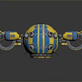 Spherical Sci Fi Game Character With Blue Yellow Stripes And Mechanical Propellers 3d model