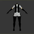 3D Humanoid Character Design With Black White Outfit White Top Black Sleeves Gold Accents