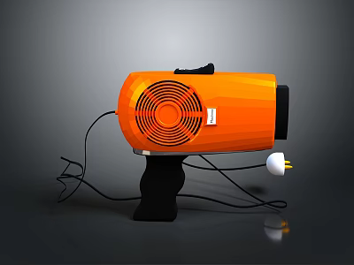 Orange Handheld Hair Dryer With Modern Design And Power Cord 3d model