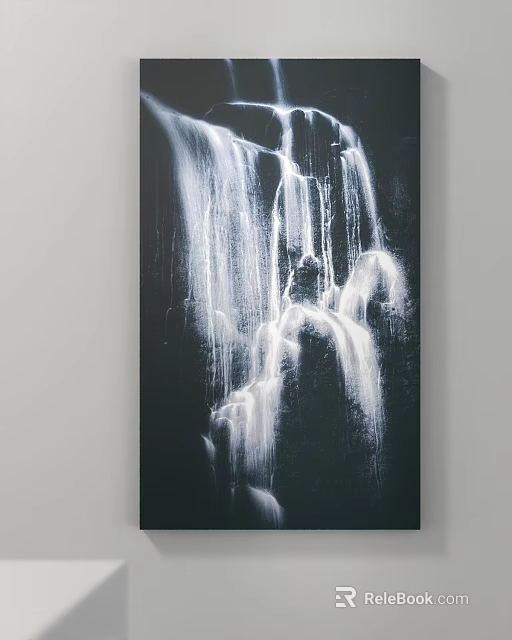 Stunning Waterfall Canvas Art With Flowing White Water And Dark Background 3d model 