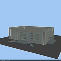 Modern Office Building Exterior With Large Glass Windows And Symmetrical Entrance Design