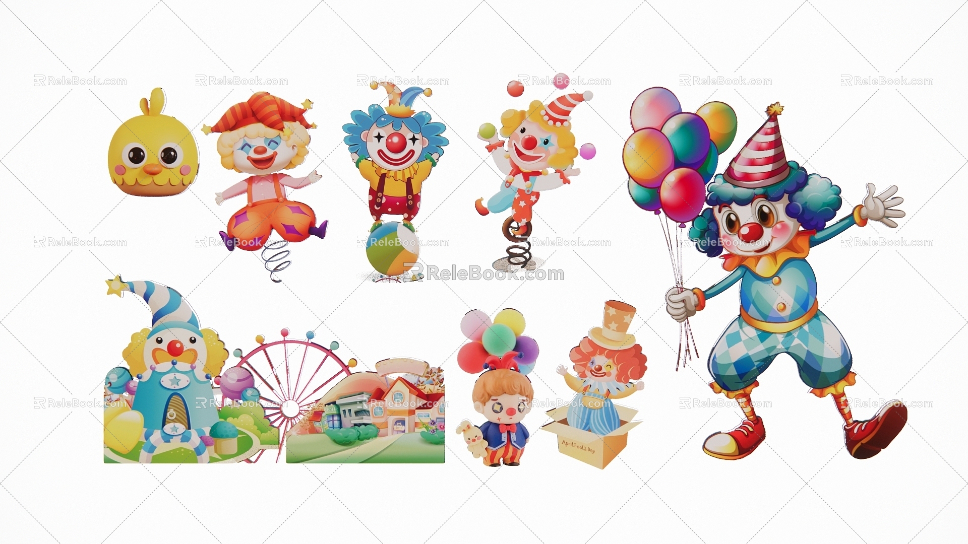 2D cartoon clown character IP image 3d model