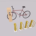 Bicycle Parked With Yellow Bike Racks And Wooden Information Board