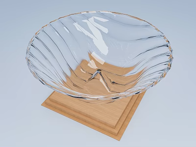 Elegant Transparent Glass Tableware Set With Wavy Design And Wooden Base 3d model