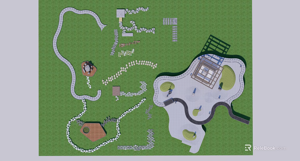 Elegant Stepping Stones Path Design In Garden Landscape With Natural Stone Layout 3d model 