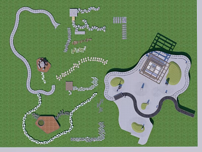 Elegant Stepping Stones Path Design In Garden Landscape With Natural Stone Layout 3d model