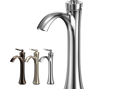 Sleek Modern Stainless Steel Water Faucet with Tall Spout and Multiple Color Finishes 3d model