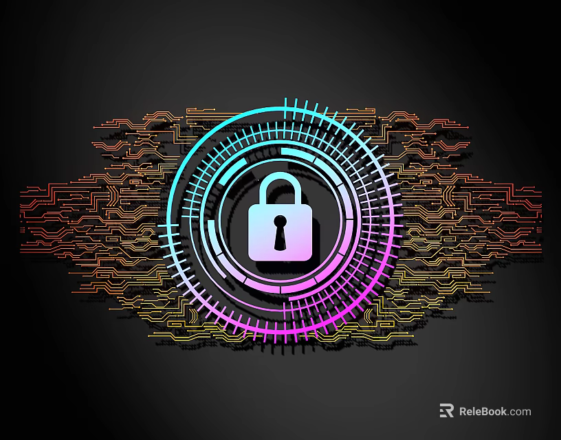 Colorful Lines Forming Circular Lock Pattern On Circuit Board Background 3d model 
