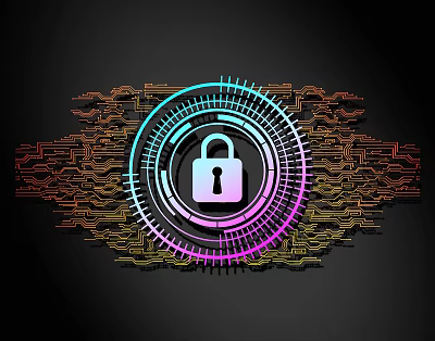 Colorful Lines Forming Circular Lock Pattern On Circuit Board Background 3d model