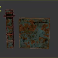 Rusted Turquoise Decorative Pillar And Square Box With Orange Rust Details