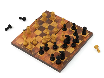 Classic Chess Board Game With Black And White Wooden Pieces For Entertainment 3d model