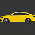 Yellow Modern Sedan With Sleek Body Design And Black Wheels On Reflective Surface