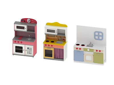 Colorful Kids Toy Kitchen Cabinets With Stove Microwave And Sink Designs 3d model
