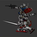 Dynamic Robot Warrior Figures In Silver Blue Red With Sword Shield And Action Stances 3d model