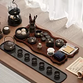 Traditional Chinese Tea Set with Wooden Tray Teacups Teapot and Tea Ceremony Items