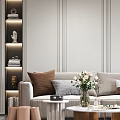 Elegant Modern Dining Living Room Interior With Crystal Chandelier Wooden Table Upholstered Chairs And Cabinets