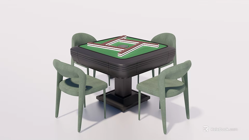 Home Leisure Entertainment Table With Green Surface Black Frame And Four Light Green Chairs 3d model 
