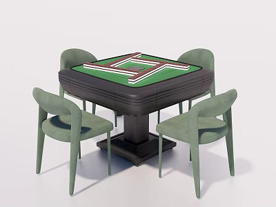 Home Leisure Entertainment Table With Green Surface Black Frame And Four Light Green Chairs 3d model