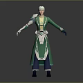 3D Fantasy Character Model With White Hair Green Robe And Intricate Accessories