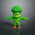 Muscular Green Broccoli Shaped Doll Toy With Orange Shoes And Strong Expression