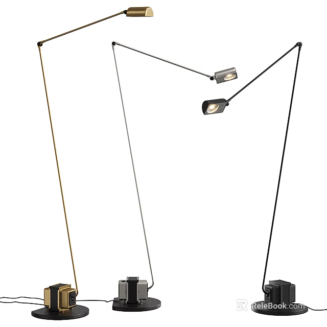 Modern Floor Lamps With Adjustable Arms And Sleek Metal Bases In Black And Gold 3d model 