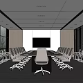 Modern Conference Room Interior With Long Table White Chairs And Large Screen 3d model