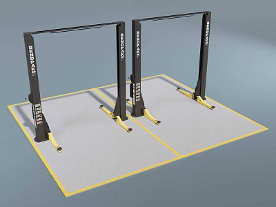 BendPak Industrial Vehicle Lifts With Black Frame Yellow Base And Gray Floor Mat 3d model