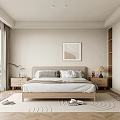 Modern Bedroom Interior With Wooden Bed Frame And Large Windows