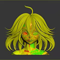 Female Head Model With White Short Hair Red Eyeshadow Green Eyes And Blushing Cheeks