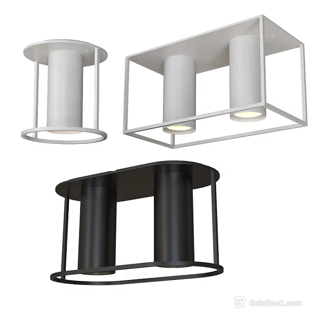 Modern Pendant Lights In Black White With Geometric Square And Circular Frames 3d model