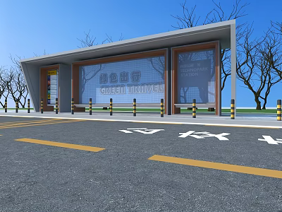 Urban Green Travel Service Station Featuring Glass Windows And Tree Surroundings 3d model