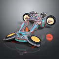 Futuristic Teal And Orange Concept Car With Open Frame Structure And Large Wheels