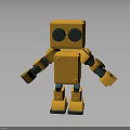 Yellow Block Shaped Robot Creature With Black Large Eyes And Green Joints