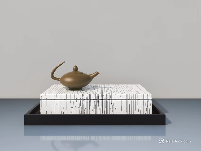 Elegant Swing Door Design With Copper Teapot On Patterned Box And Tray 3d model 