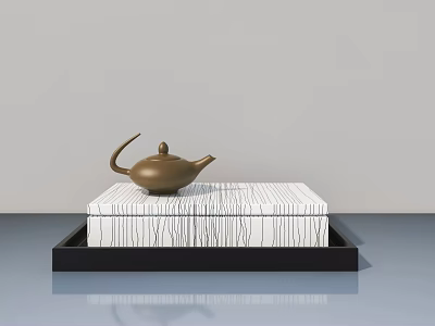 Elegant Swing Door Design With Copper Teapot On Patterned Box And Tray 3d model