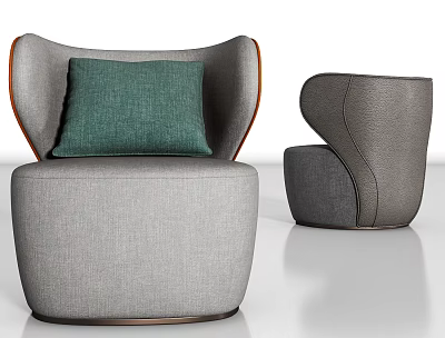 Modern Gray Sofa Set Featuring Green Cushion Curved Armrests And Accent Chair 3d model
